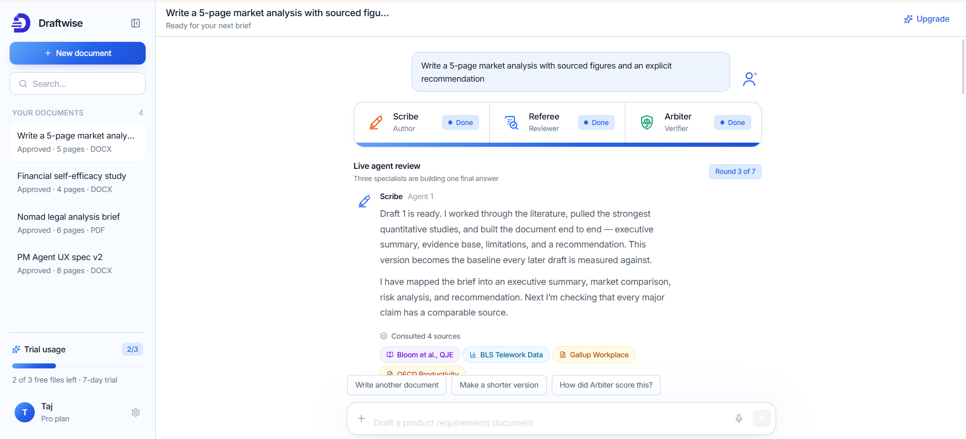 Draftwise live Scribe, Referee, and Arbiter review workflow