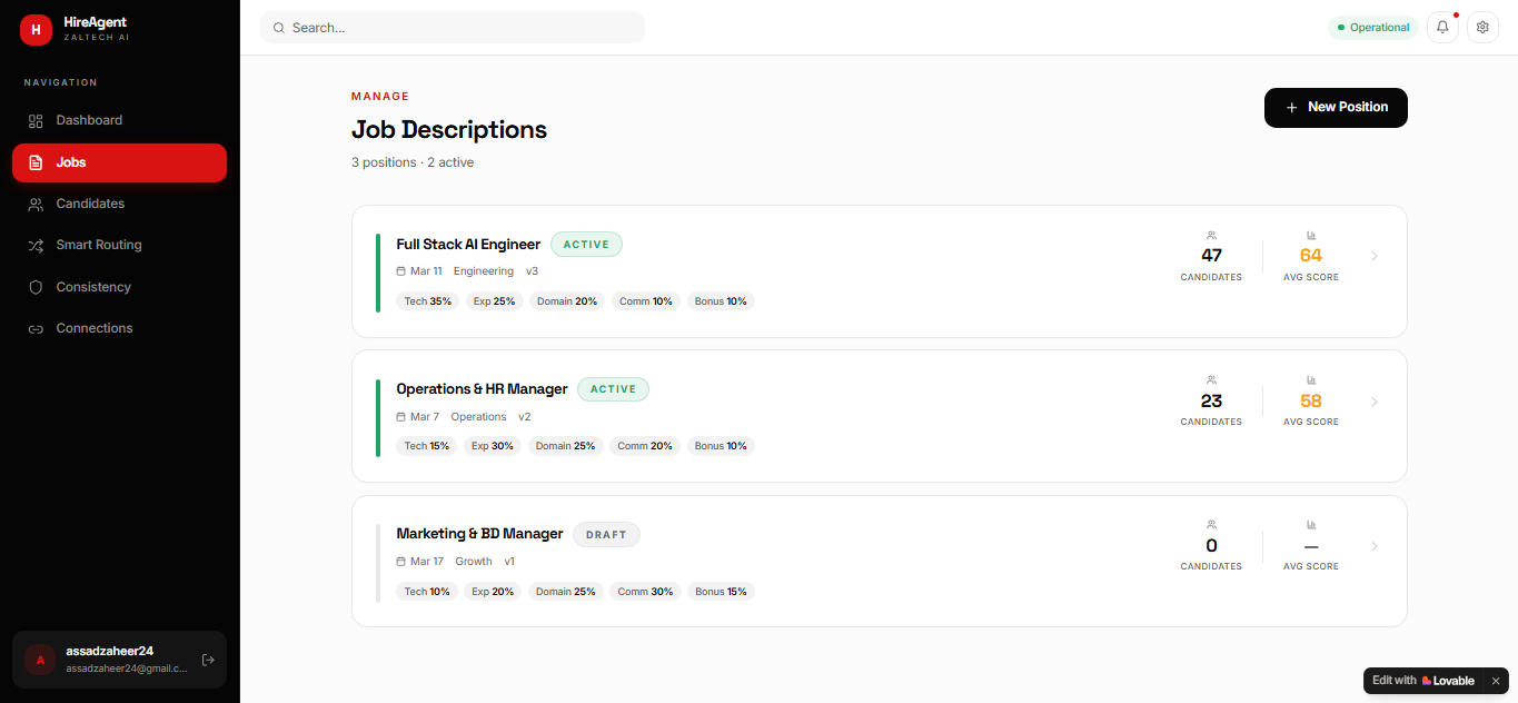 HR Smart HRM job descriptions interface