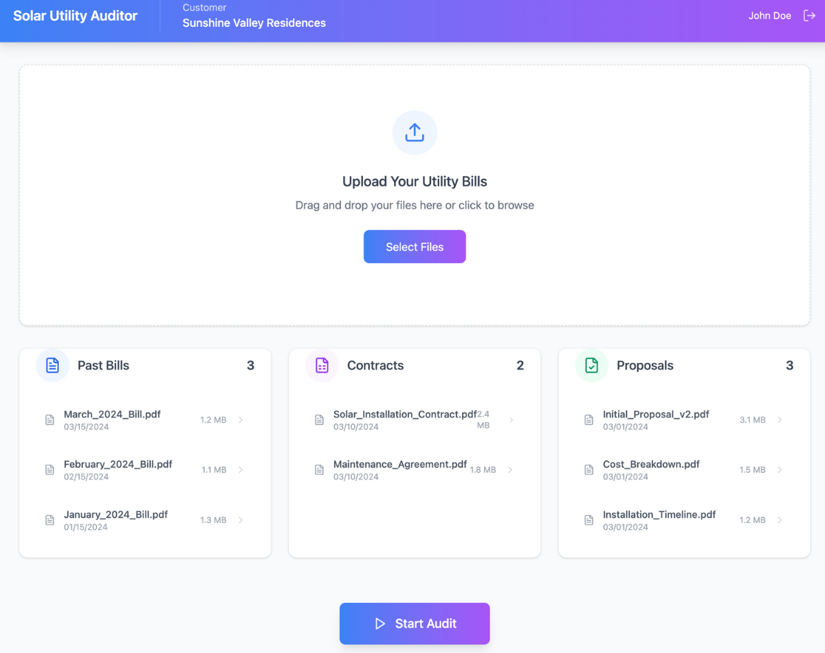 Solar Utility Auditor Dashboard