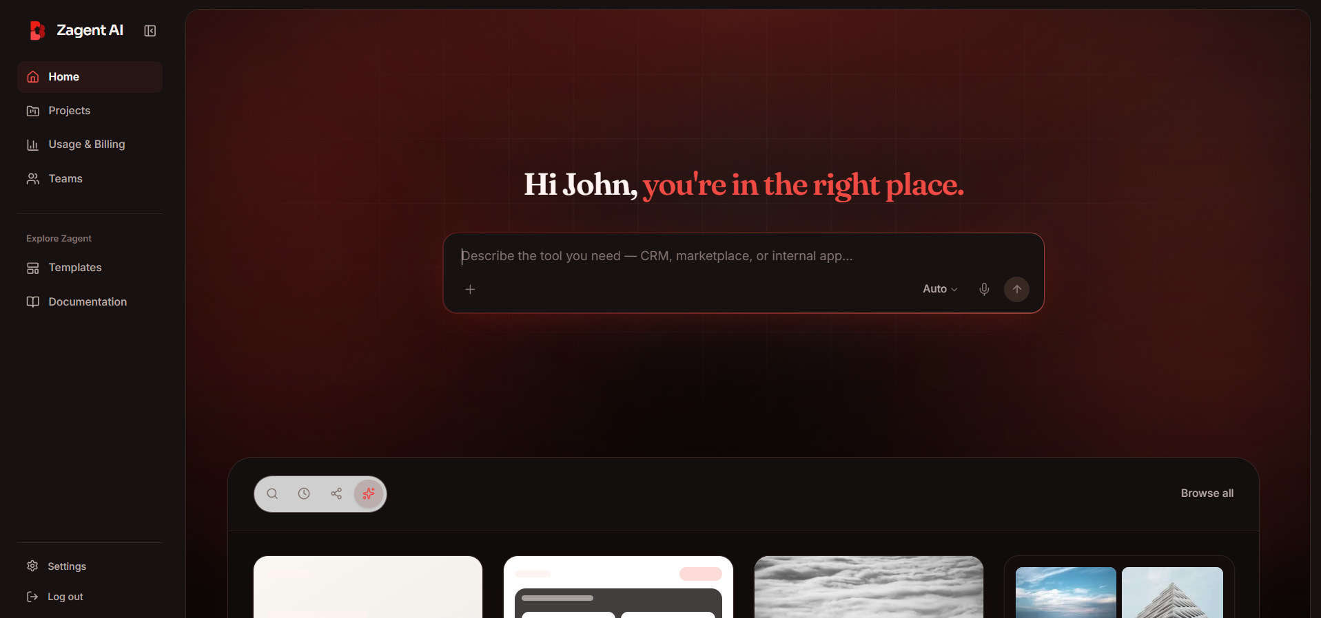 Zagent AI internal prompt-to-business workspace