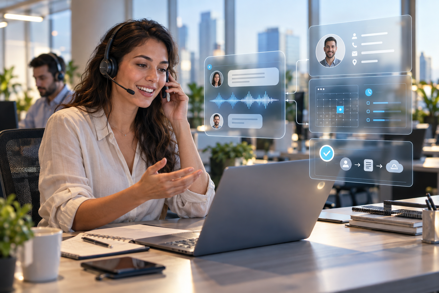 Voice AI professional with live conversation, customer profile, appointment and CRM workflow